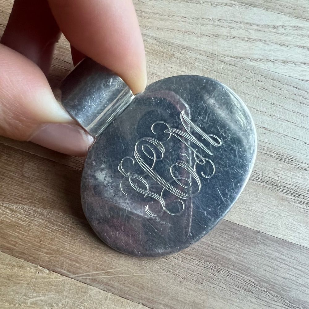 Silver Slide Oval Pendant "Pmc" Letters Monogram Jewelry